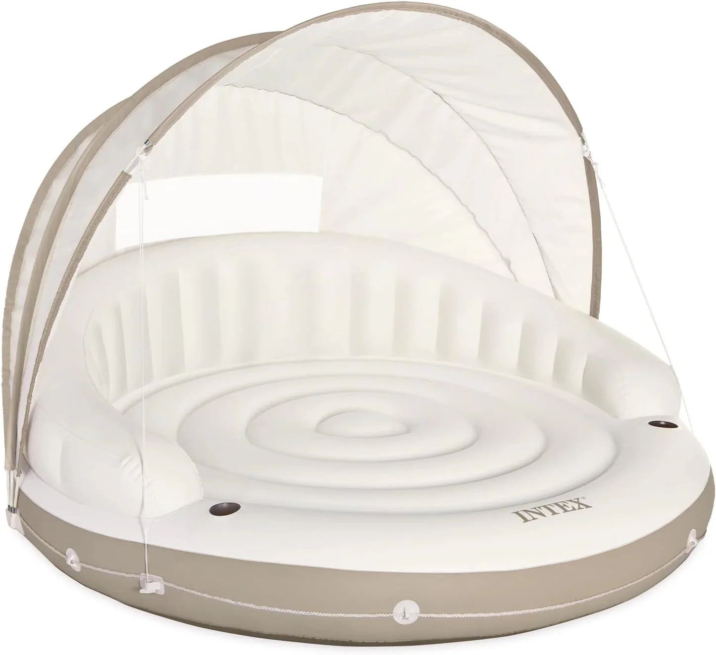 58292EP Canopy Island Inflatable Pool Float: Comfortable Lounge Surface – Built-in Cup Holders – Detachable Sunshade – 440lb Max Weight Capacity – 78.5 x 59