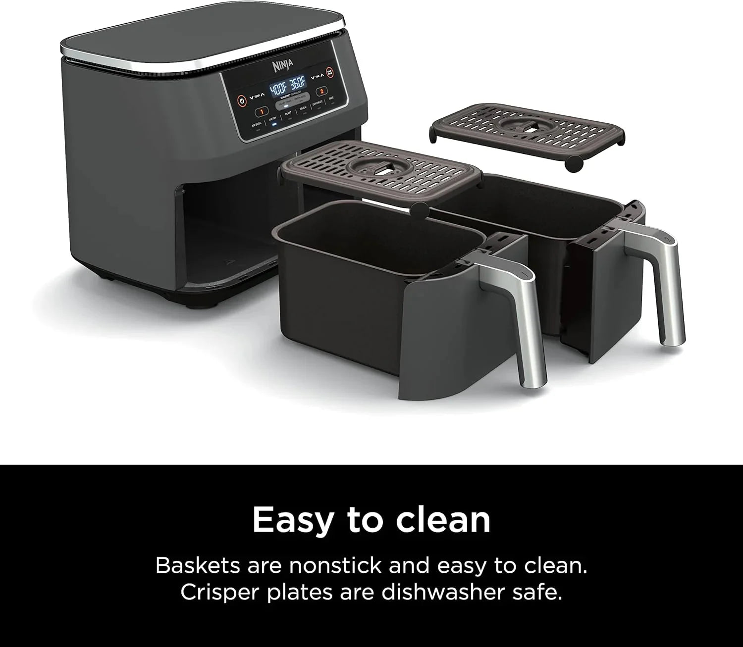 Ninja Foodi 10QT 6-in-1 DualZone Smart XL Air Fryer, 2 Independent 5QT Baskets, Smart Cook Thermometer, Match Cook, Smart Finish, Air Fry, Roast, Bake, Dehydrate, Reheat, Grey, DZ550