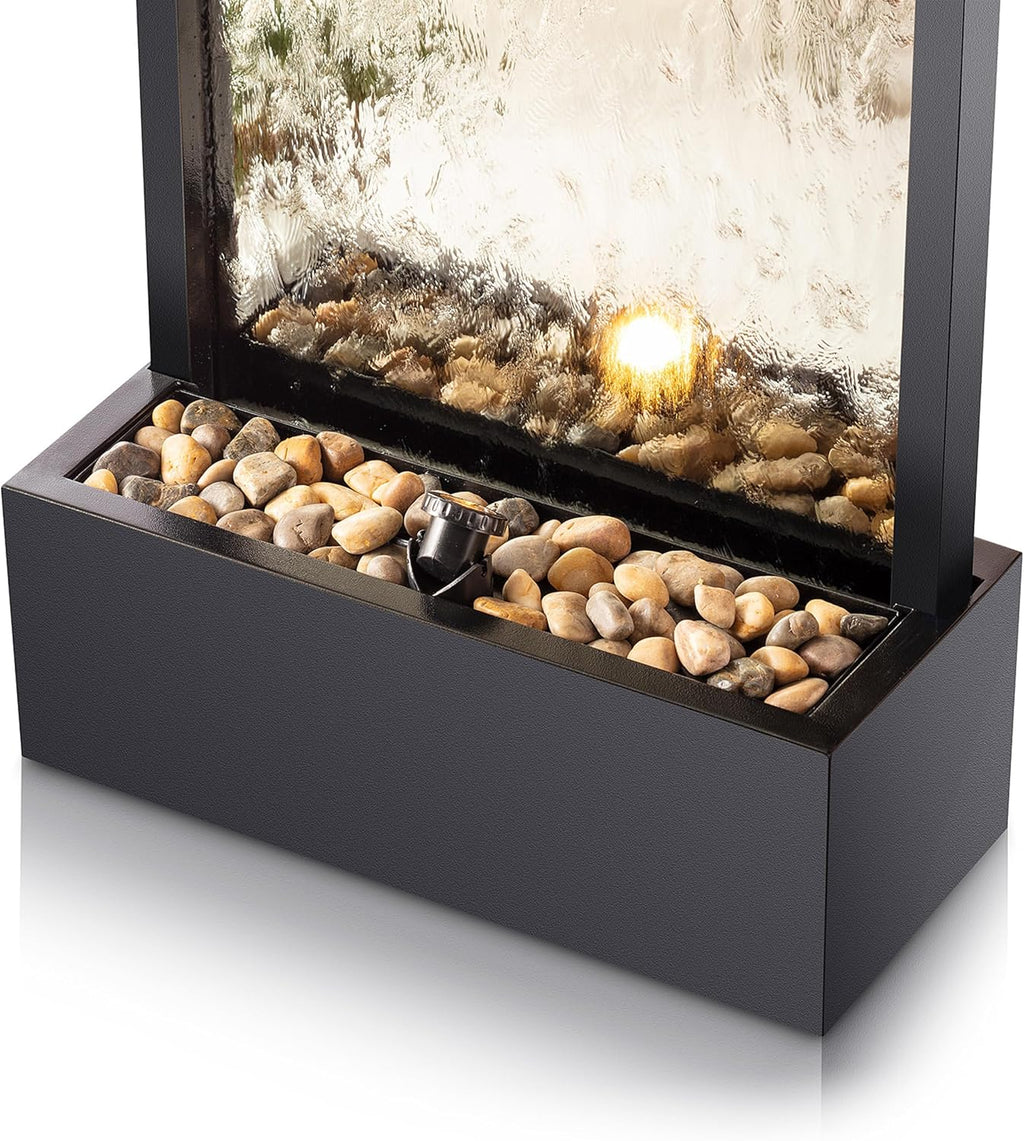 Alpine Mirror Waterfall Fountain with Stones & Lights, 72, Indoor/Outdoor Zen Decor