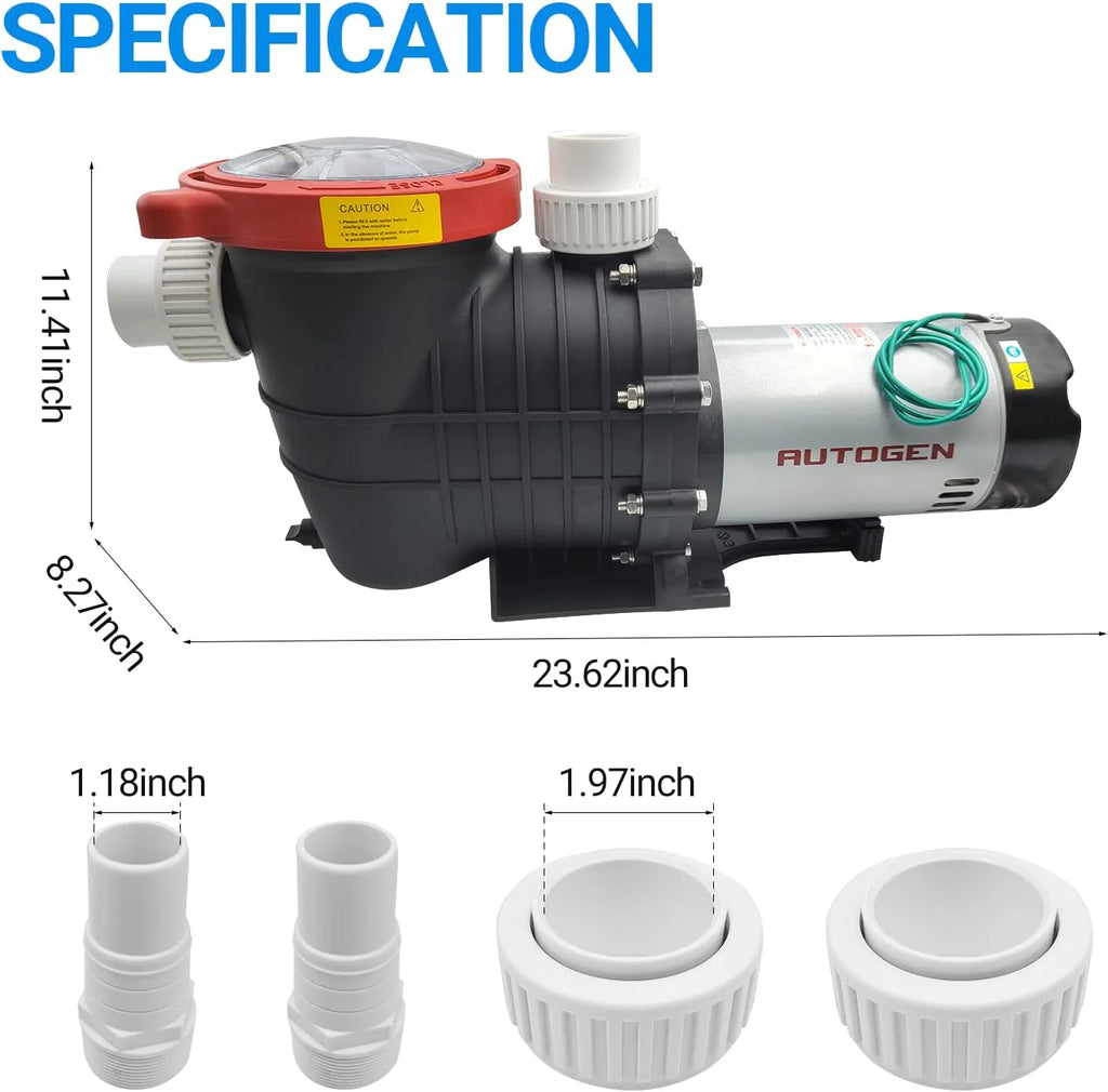 1.5 HP Pool Pump, 7500 GPH Swimming Pool Pump, 115V/230V Dual Voltage Pool Pump,1100 W Above Ground Pool Pump with Strainer Basket and Drain Plug