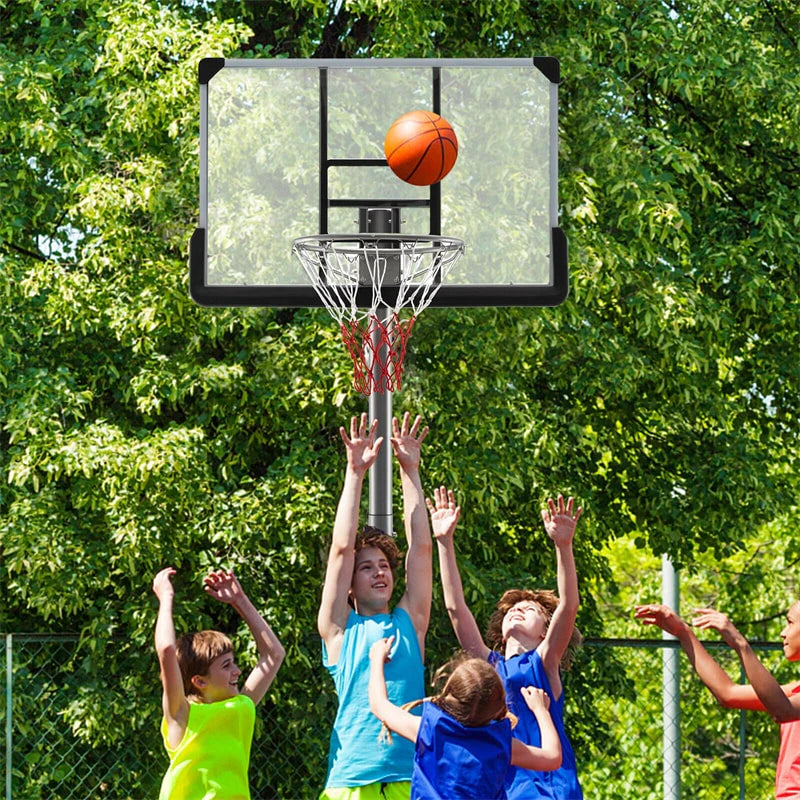 Portable Outdoor Basketball Hoop 64''-79'' Adjustable Poolside Basketball Goal System with 44 Backboard Wheeled Fillable Base