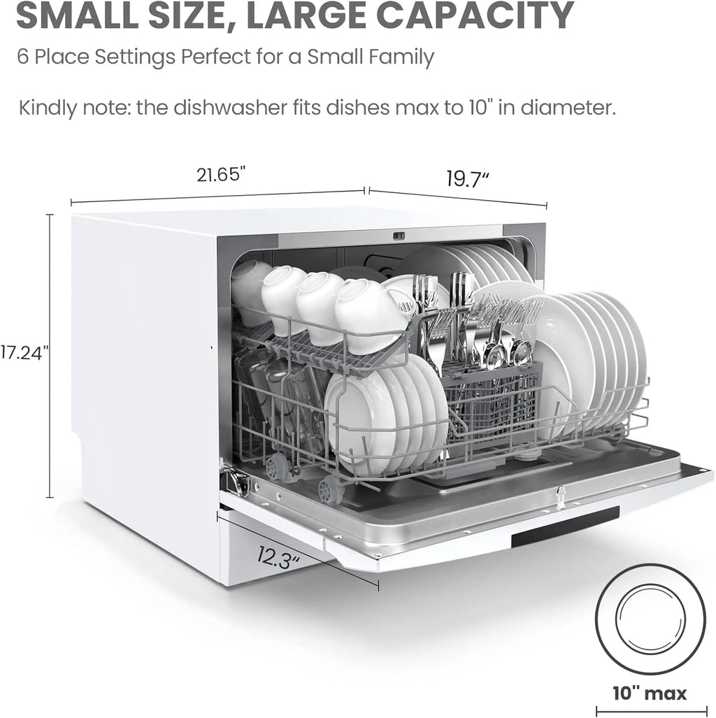 Countertop Dishwasher, Energy Star Portable Dishwasher, 6 Place Settings & 8 Washing Programs, Speed, Baby-Care, ECO& Glass, Dish Washer for Dorm, RV& Apartment, Black