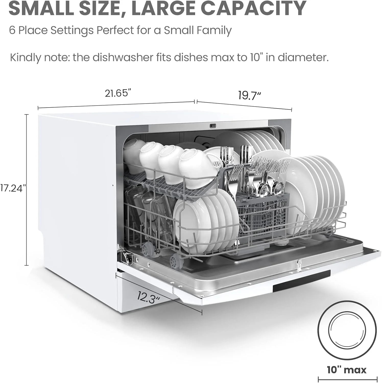 Countertop Dishwasher, Energy Star Portable Dishwasher, 6 Place Settings & 8 Washing Programs, Speed, Baby-Care, ECO& Glass, Dish Washer for Dorm, RV& Apartment, Black