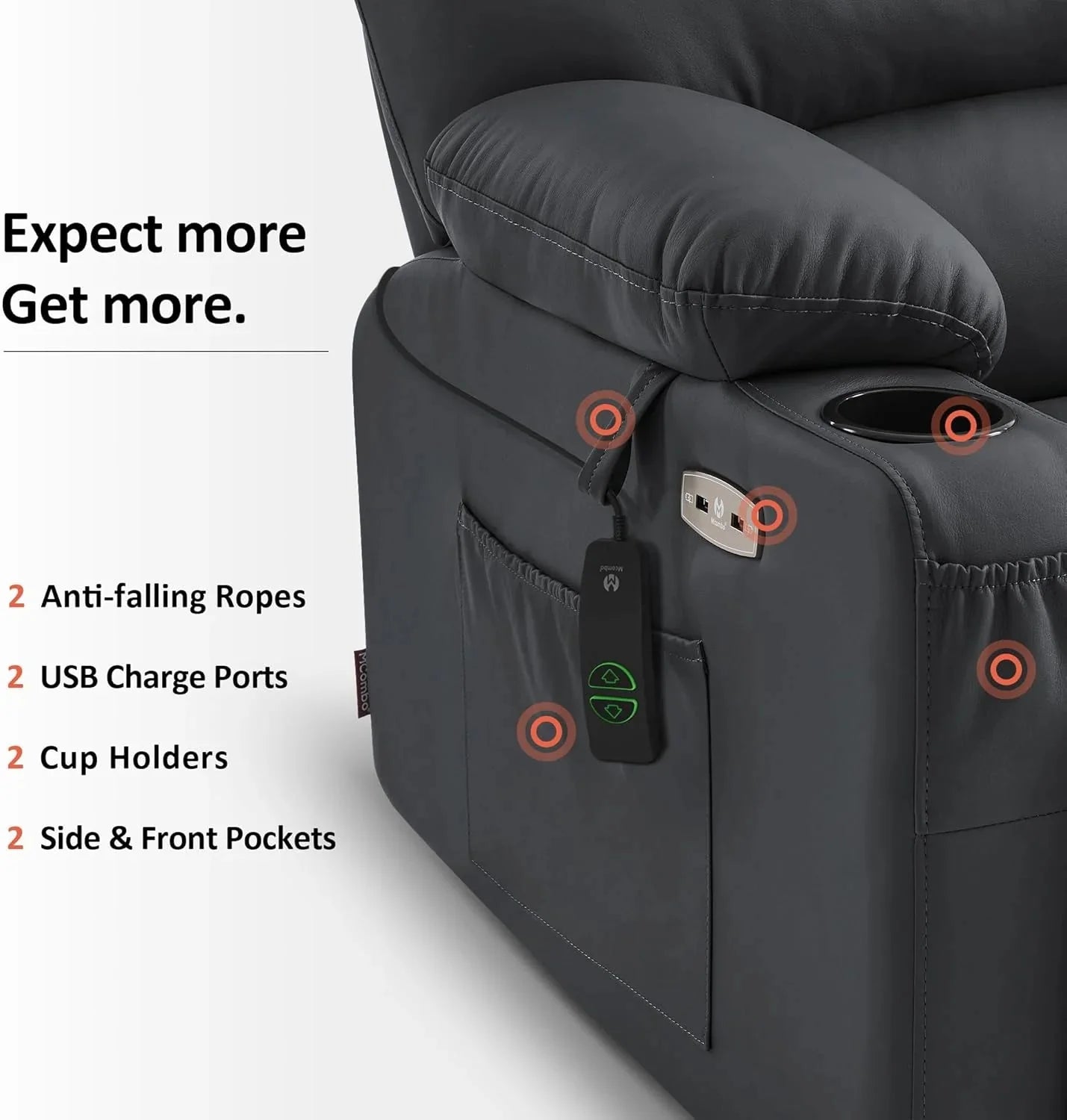Heated Lift Recliner for Seniors with USB & Cup Holders