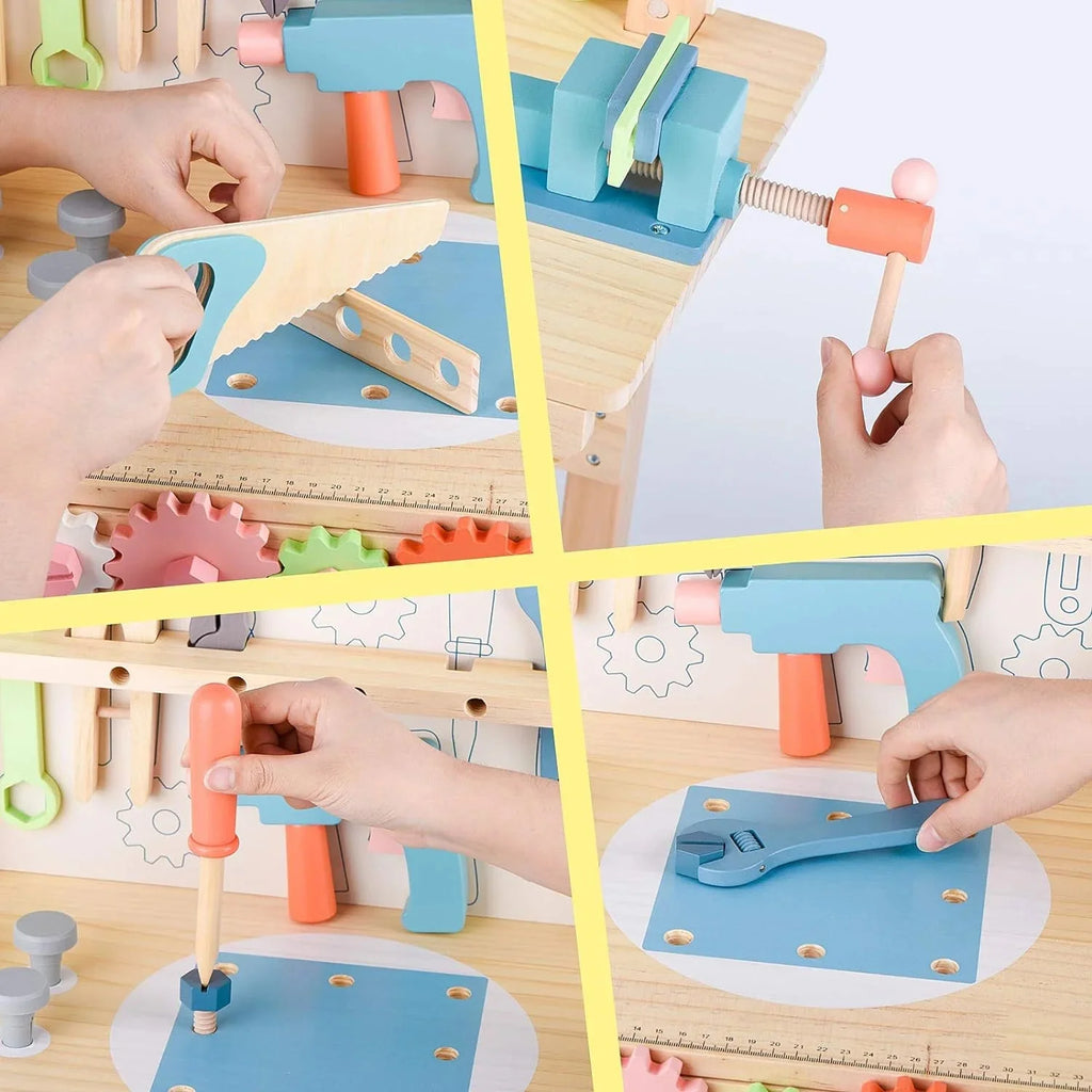 Kids Tool Bench Workshop Workbench with Tool Set Wooden Construction Workbench