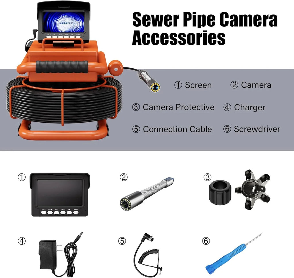 Sewer Inspection Camera, 100FT, DVR, Audio, 4.3 Screen
