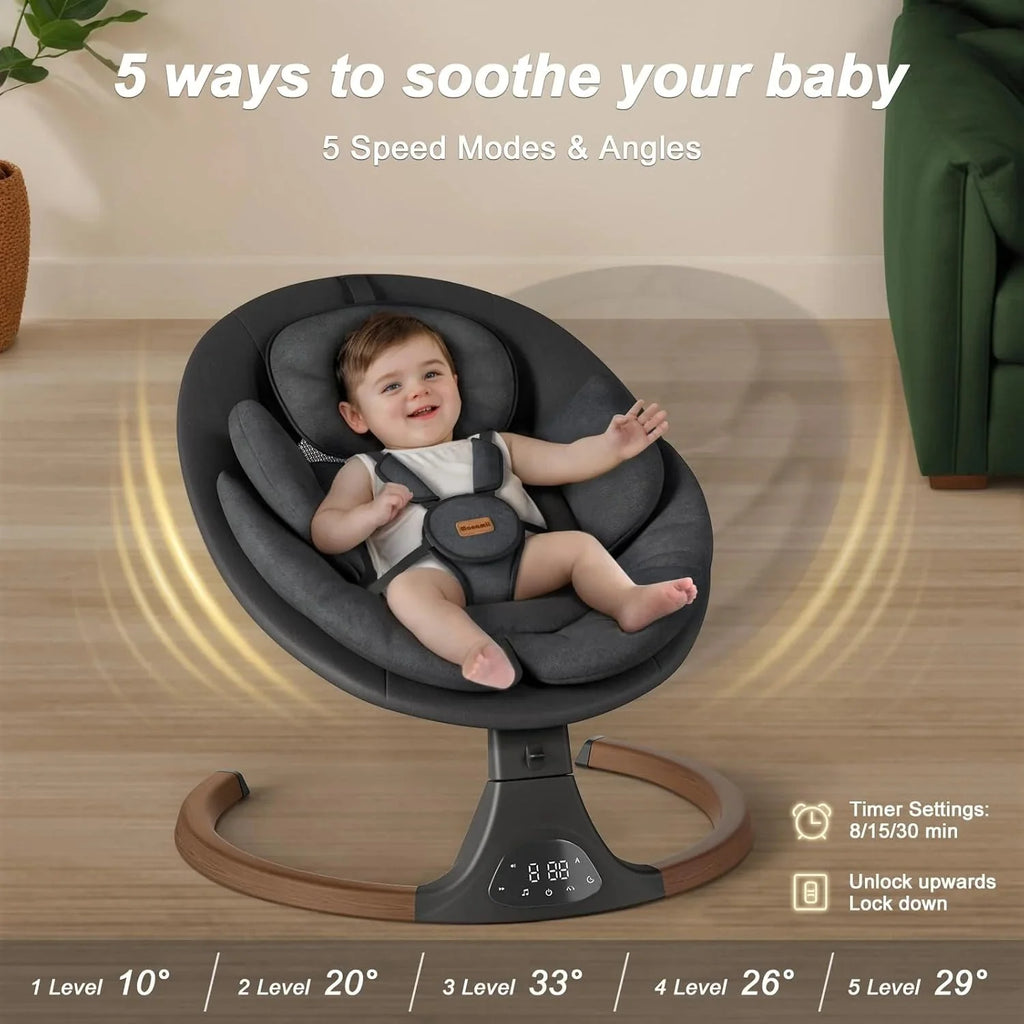 Baby Swings for Infants, Monamii Baby Swing, Bluetooth Infant Swing with Music Speaker, 5 Speeds and Remote Control, Indoor & Outdoor Use