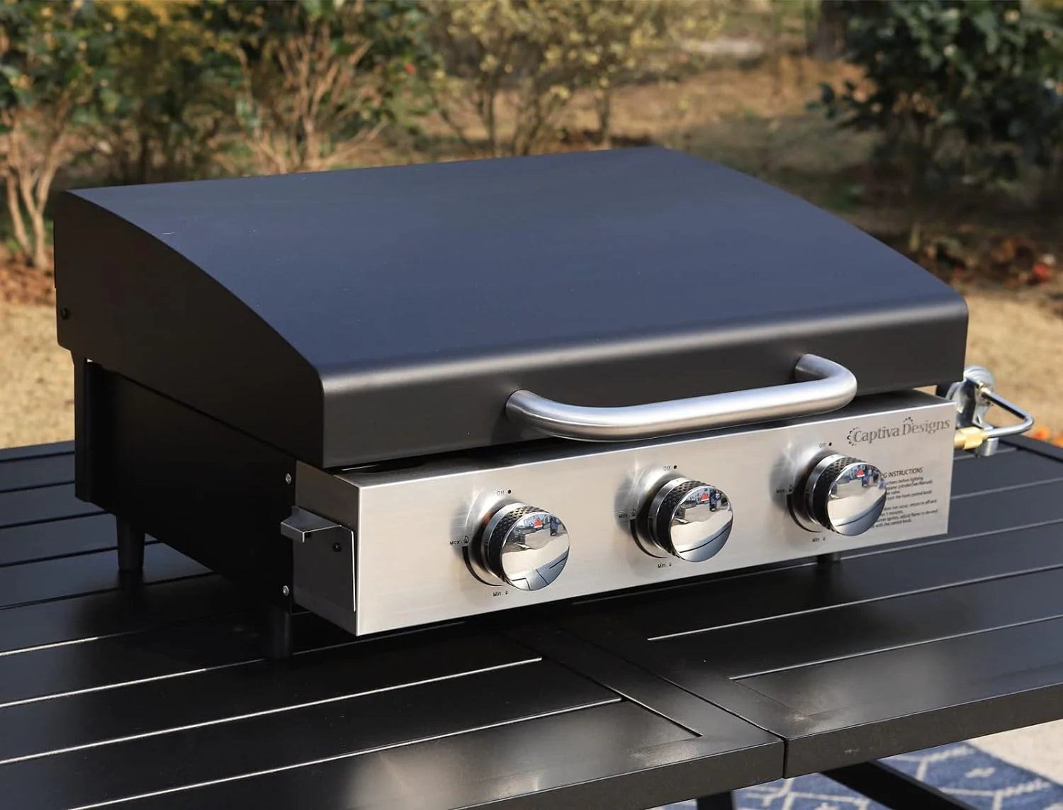 Burner Gas grill with side burner and enameled cast iron grille 42,000BTU outdoor cooking stainless steel propane grill Garden grill, silver
