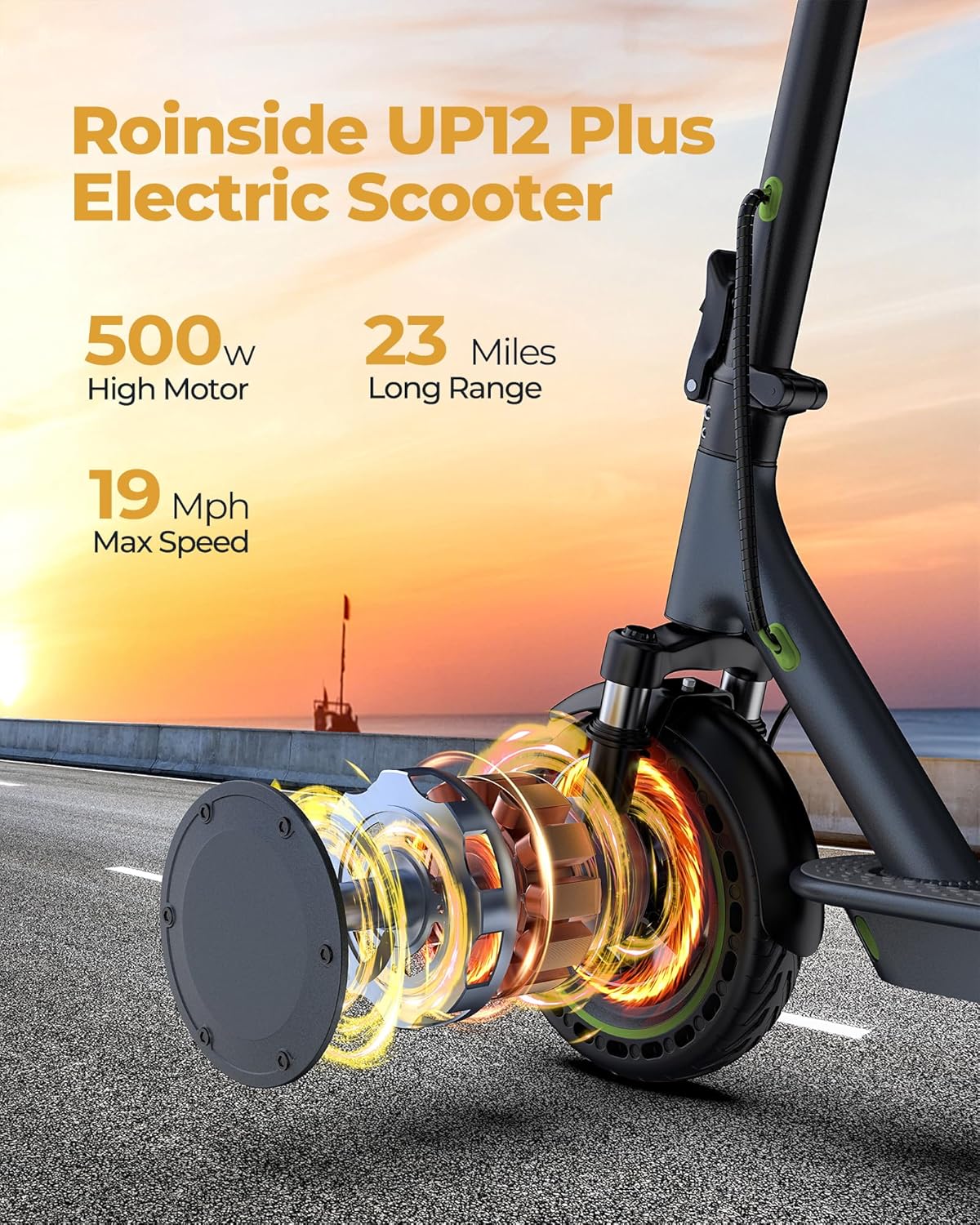 Electric Scooter - 8.5 Solid Tires, 350W Motor, Up to 19 MPH and 21-23 Miles Long-Range Portable Foldable Commuting Scooter for Adults with Double Braking System and App