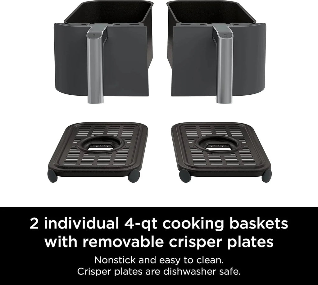 Ninja Foodi 10QT 6-in-1 DualZone Smart XL Air Fryer, 2 Independent 5QT Baskets, Smart Cook Thermometer, Match Cook, Smart Finish, Air Fry, Roast, Bake, Dehydrate, Reheat, Grey, DZ550