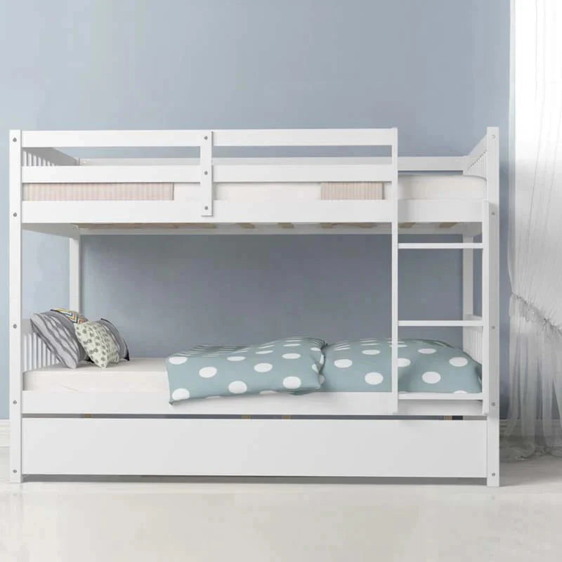 Solid Wood Full Over Full Bunk Bed Frame With Trundle Safety Ladder Amp Guardrails Convertible Bunk Bed For Kids Teens