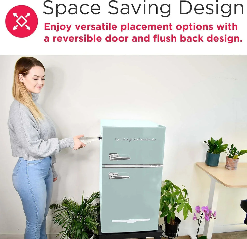 Frigidaire Retro Mini Fridge with Freezer & Side Bottle Opener-Small 2 Door Refrigerator for Office Bar or College Dorm Room-3.1 Cu Ft – 19”D x 20.5 W x 33.5 H