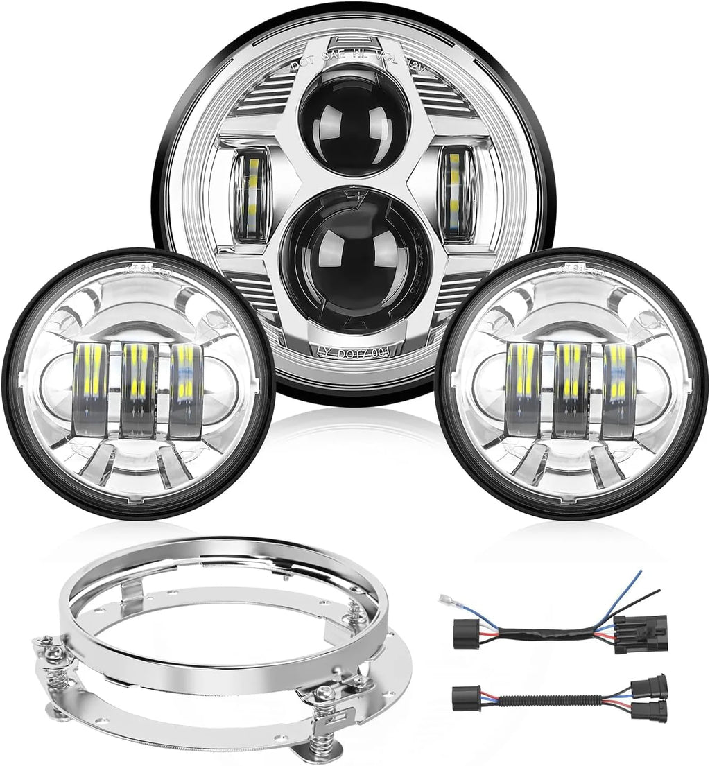 7 Motorcycle Led Headlights 4.5 Fog Light Assist DOT Kit Compatible with Harley-Davidson Elektra Street Glide Fat Boy Road King Heritage Softtail CVO,