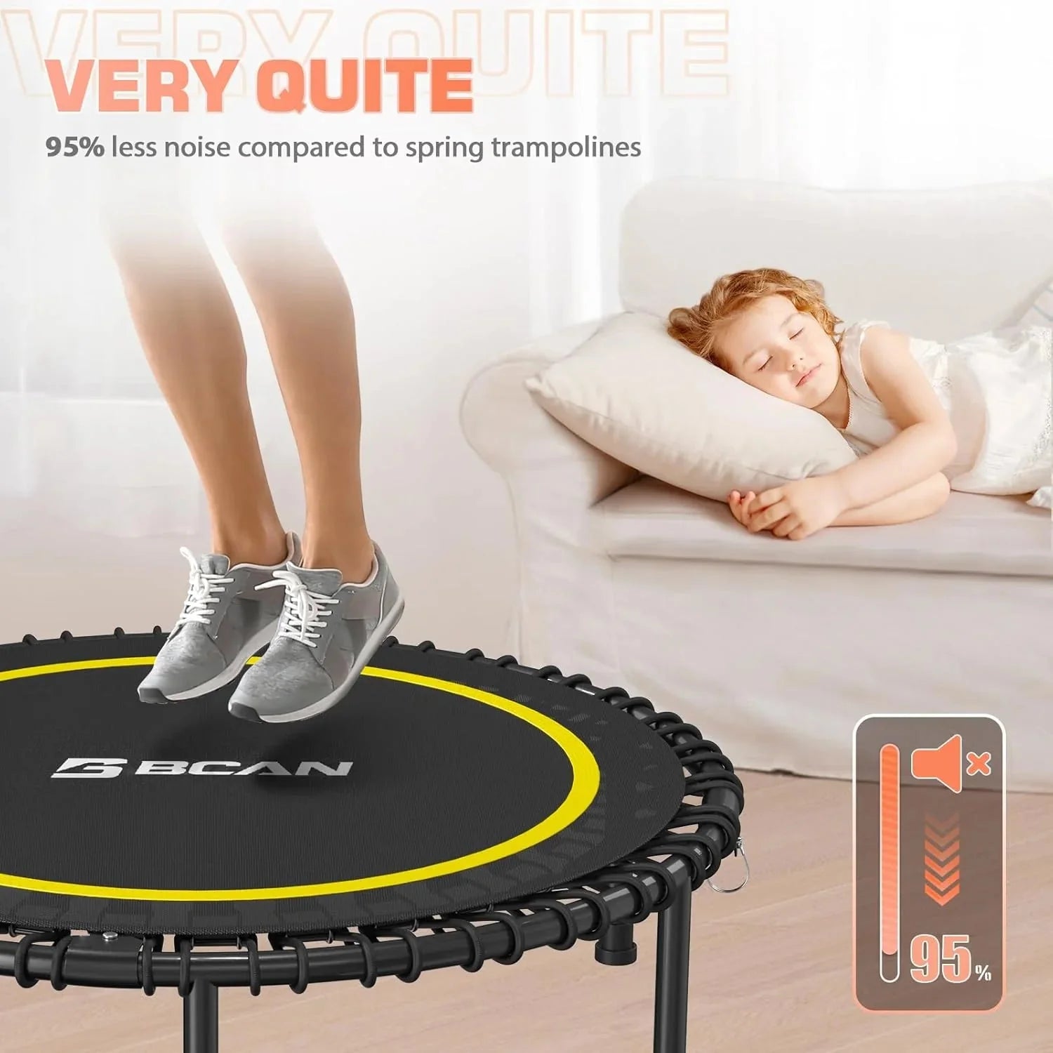 BCAN 450/550 LBS Foldable Mini Trampoline, 40/48 Fitness Trampoline with Bungees, U Shape Adjustable Foam Handle, Stable & Quiet Exercise Rebounder for Adults Indoor/Outdoor Workout