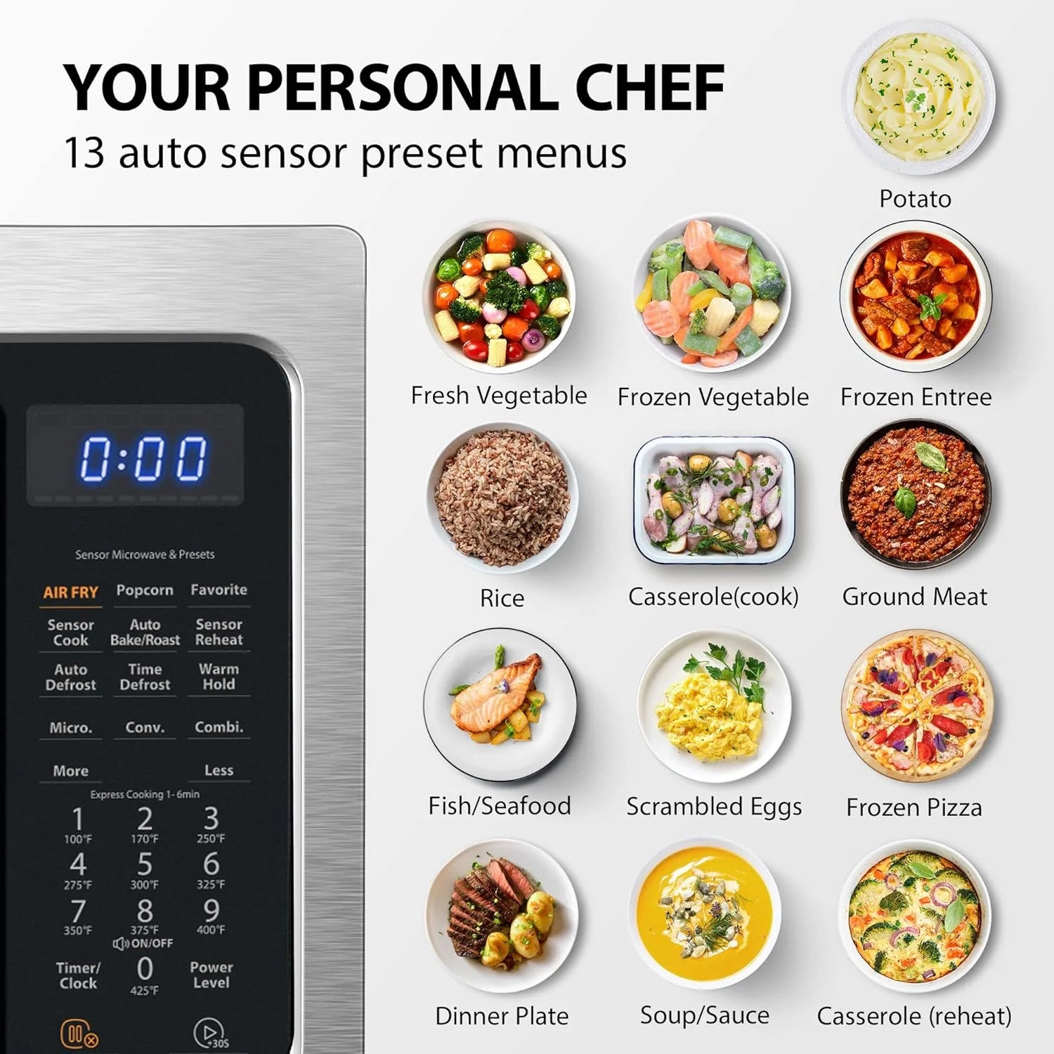 TOSHIBA 4-in-1 ML-EC42P(SS) Countertop Microwave Oven, Smart Sensor, Convection, Air Fryer Combo, Mute Function, Position Memory 13.6 Turntable, 1.5 Cu Ft, 1000W, Silver