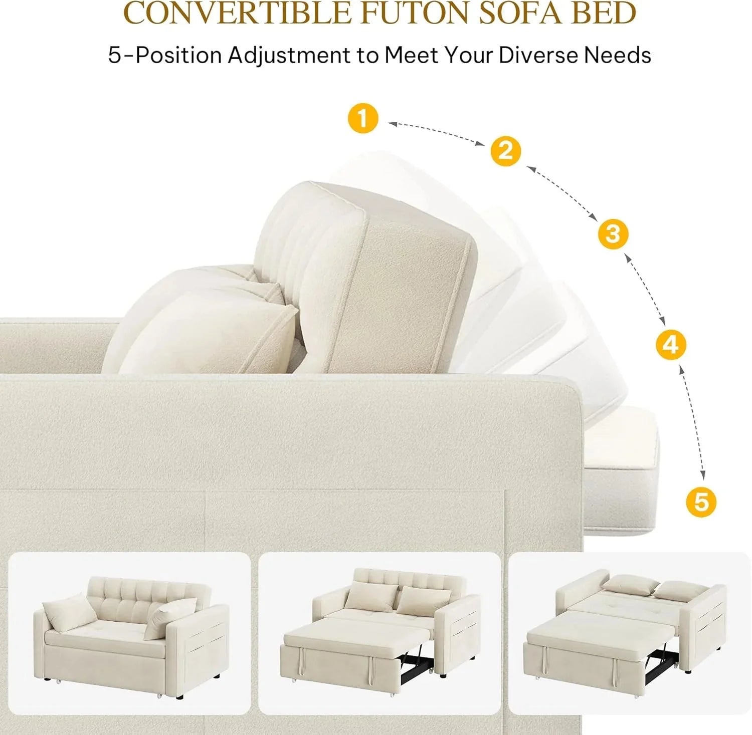 DWVO 3-in-1 Convertible Sofa Bed, 55 Sleeper Sofa with Pull-Out Bed, Cat-Scratch-Proof Fabric Futon Couch with Adjustable Backrest and Side Pocket, Loveseat for Living Room Apartment, Grey