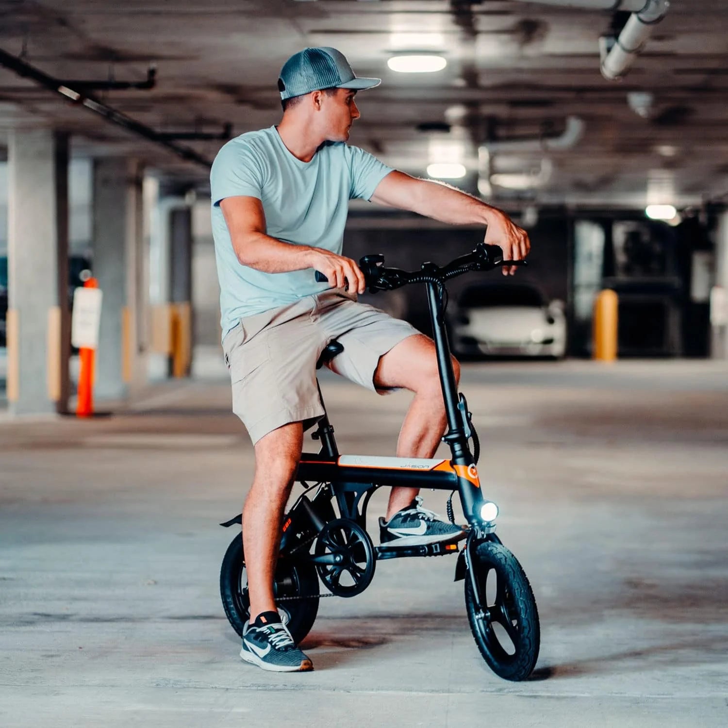 Jasion EB3 Electric Bike Adults 21mph, 500W Peak Motor, 270Wh Battery, Rear Suspension, 3 Levels Assist, 14′′ Folding Ebike for Adults and Teens, Complies to UL2849