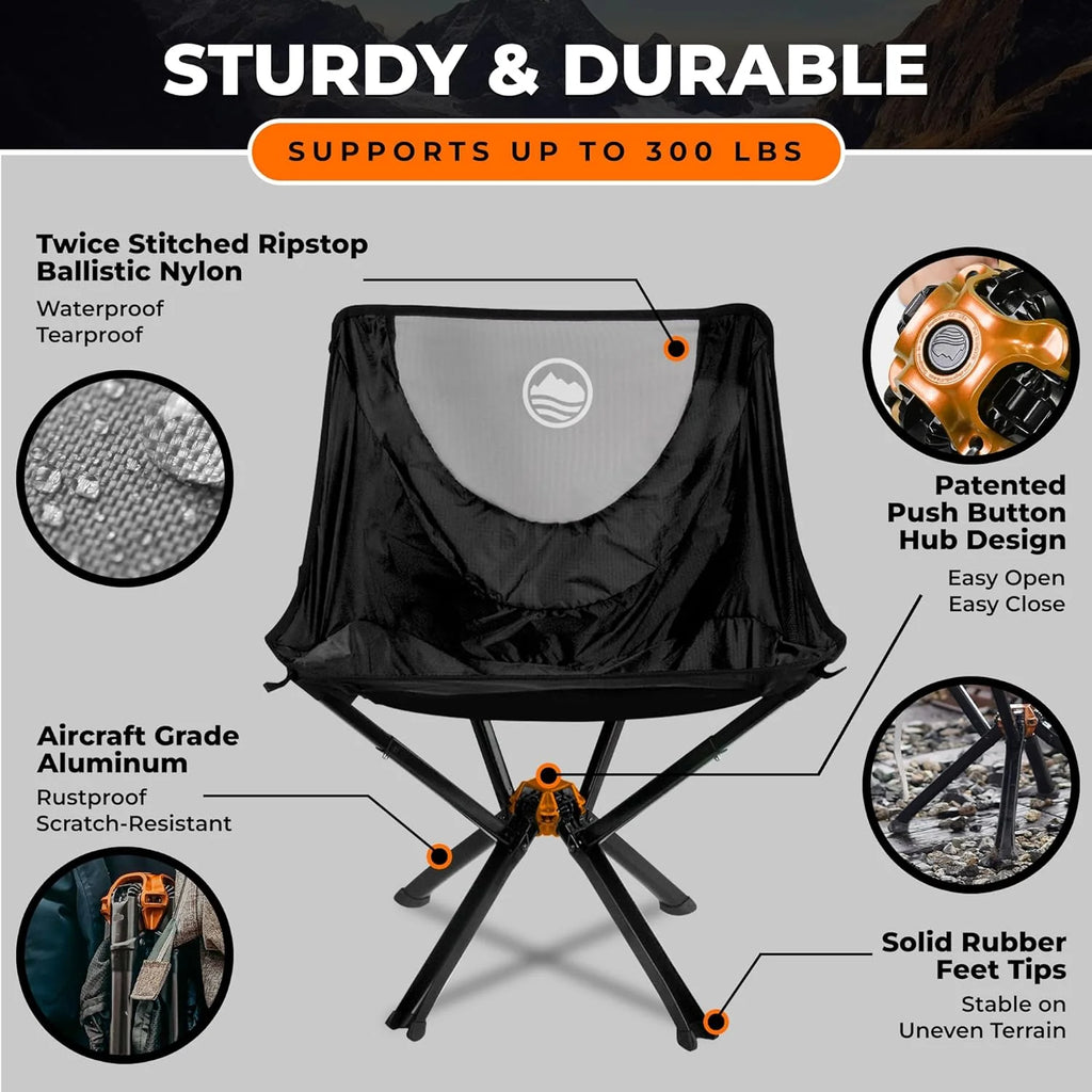 Portable Chair - Lightweight Folding Chair for Camping - Supports 300 Lbs - Perfect for Outdoor Adventures