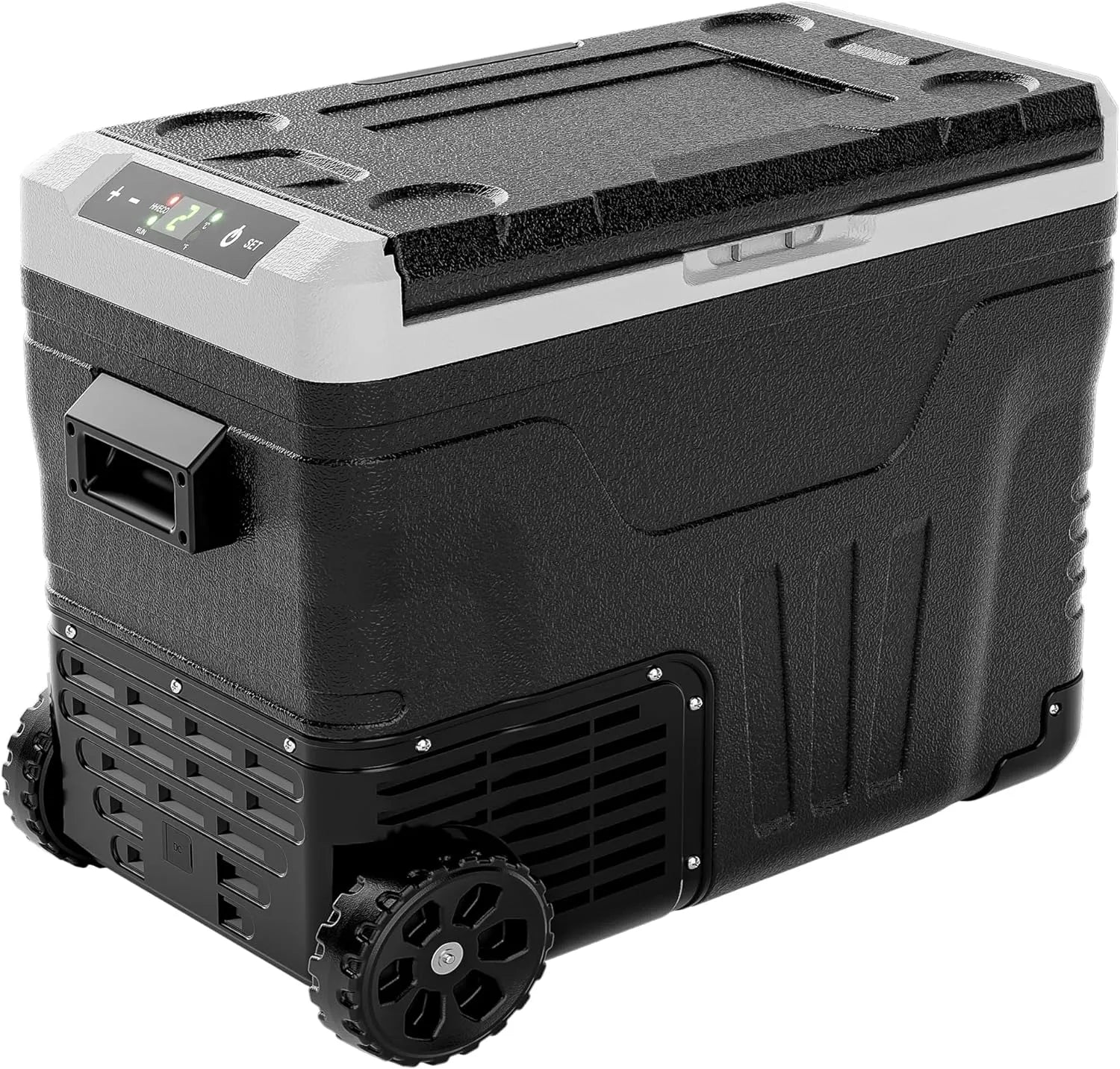 12 Volt Refrigerator, 53QT(50L) Electric Cooler, Portable Freezer 12V/24V DC 110-240V AC, 12V Fridge -4 ~68 , 12V Cooler with Wheels & 2 Baskets for Travel, Truck, Boat, Camping