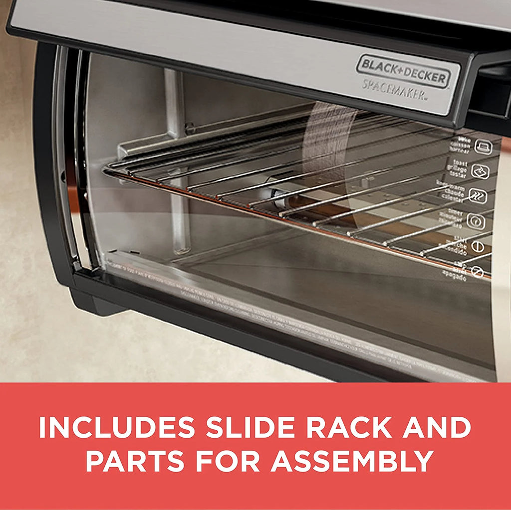 BLACK DECKER SpaceMaker Under Counter Toaster Oven, Digital Controls, Black/Stainless Steel, Fits 9′′ Pizza or 4 Slices