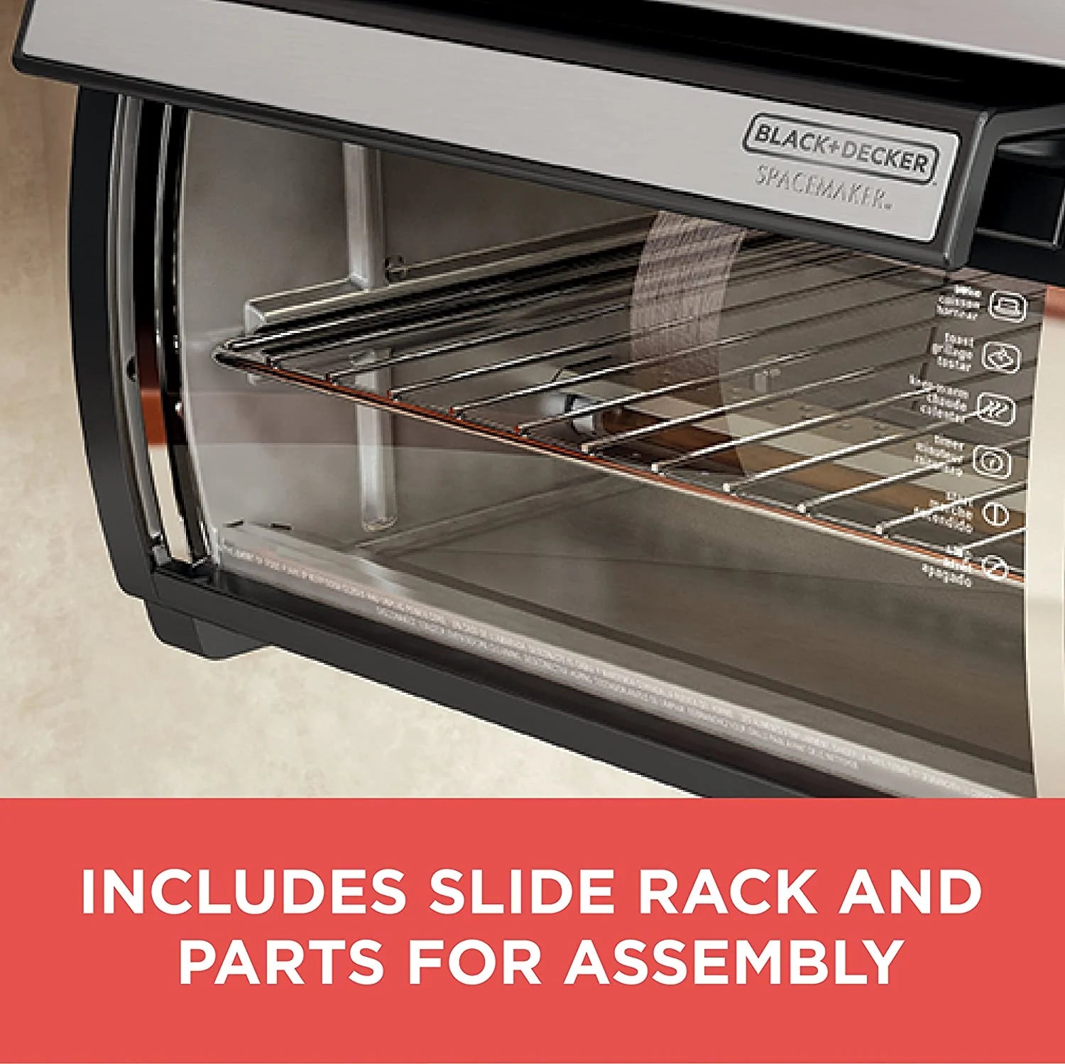 BLACK DECKER SpaceMaker Under Counter Toaster Oven, Digital Controls, Black/Stainless Steel, Fits 9′′ Pizza or 4 Slices