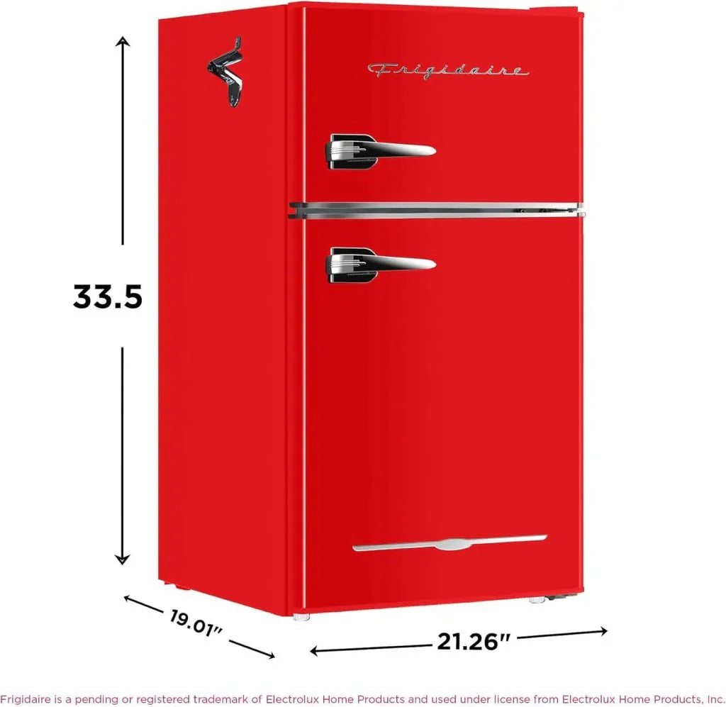 Frigidaire Retro Mini Fridge with Freezer & Side Bottle Opener-Small 2 Door Refrigerator for Office Bar or College Dorm Room-3.1 Cu Ft – 19”D x 20.5 W x 33.5 H