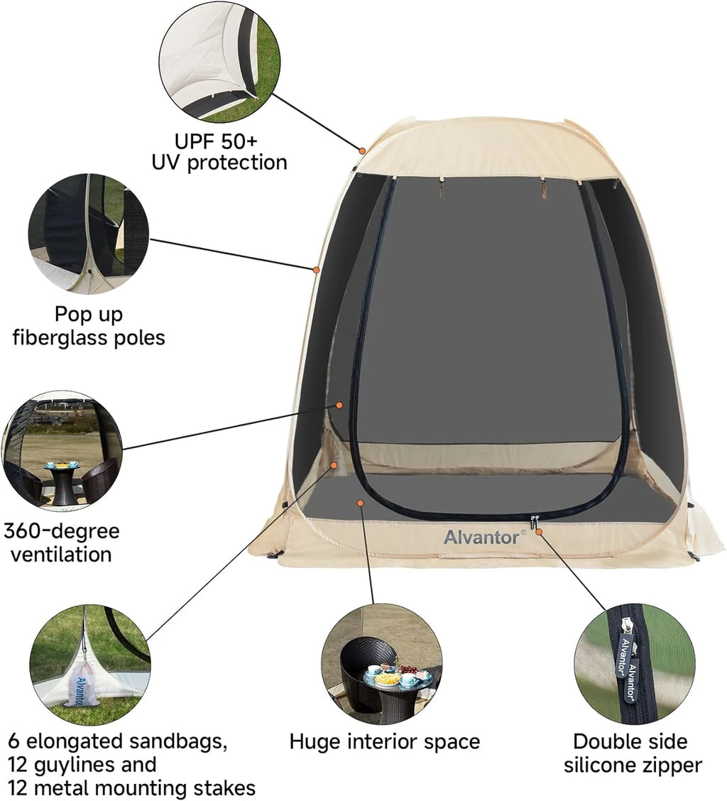 Screen House Room Camping Tent Outdoor Canopy Pop Up Sun Shade Shelter 8 Mesh Walls Not Waterproof Beige 12'x12' Patent Pending