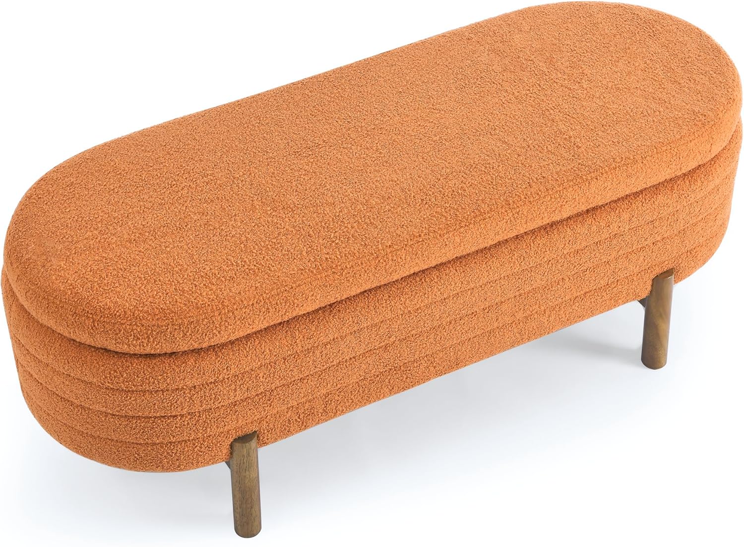 Furniliving Modern Storage Ottoman Bench, Sherpa Ottoman End of Bed Bench with Solid Wood Legs Upholstered Ottoman Benches with Storage Indoor Bench for Living Room with Rolled Arm, Entryway, White