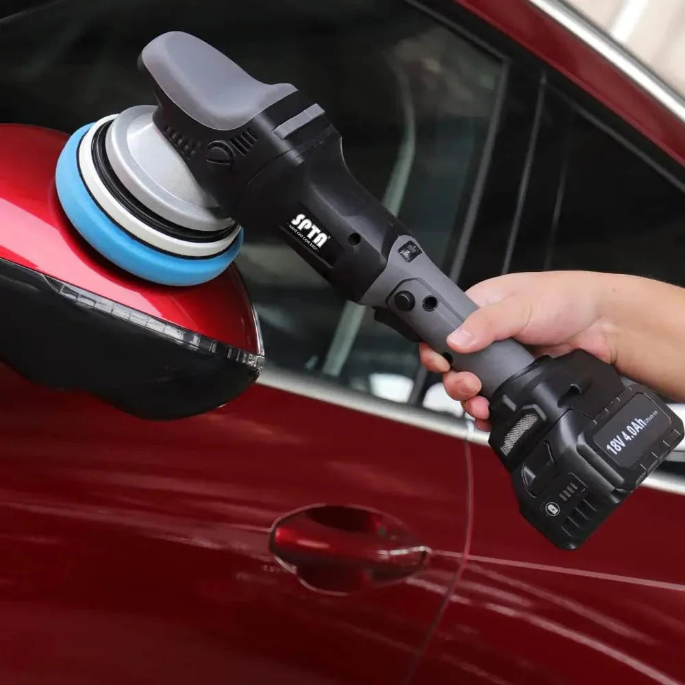 18V Cordless Car Polisher, 15mm Orbit 2000-4800 OPM Portable Buffer Polisher with 7 Variable Speed 2Pcs 4.0Ah Battery, 6 Sponge Pads,2 Wool Pad, Tool Bag for Car Polishing, Waxing
