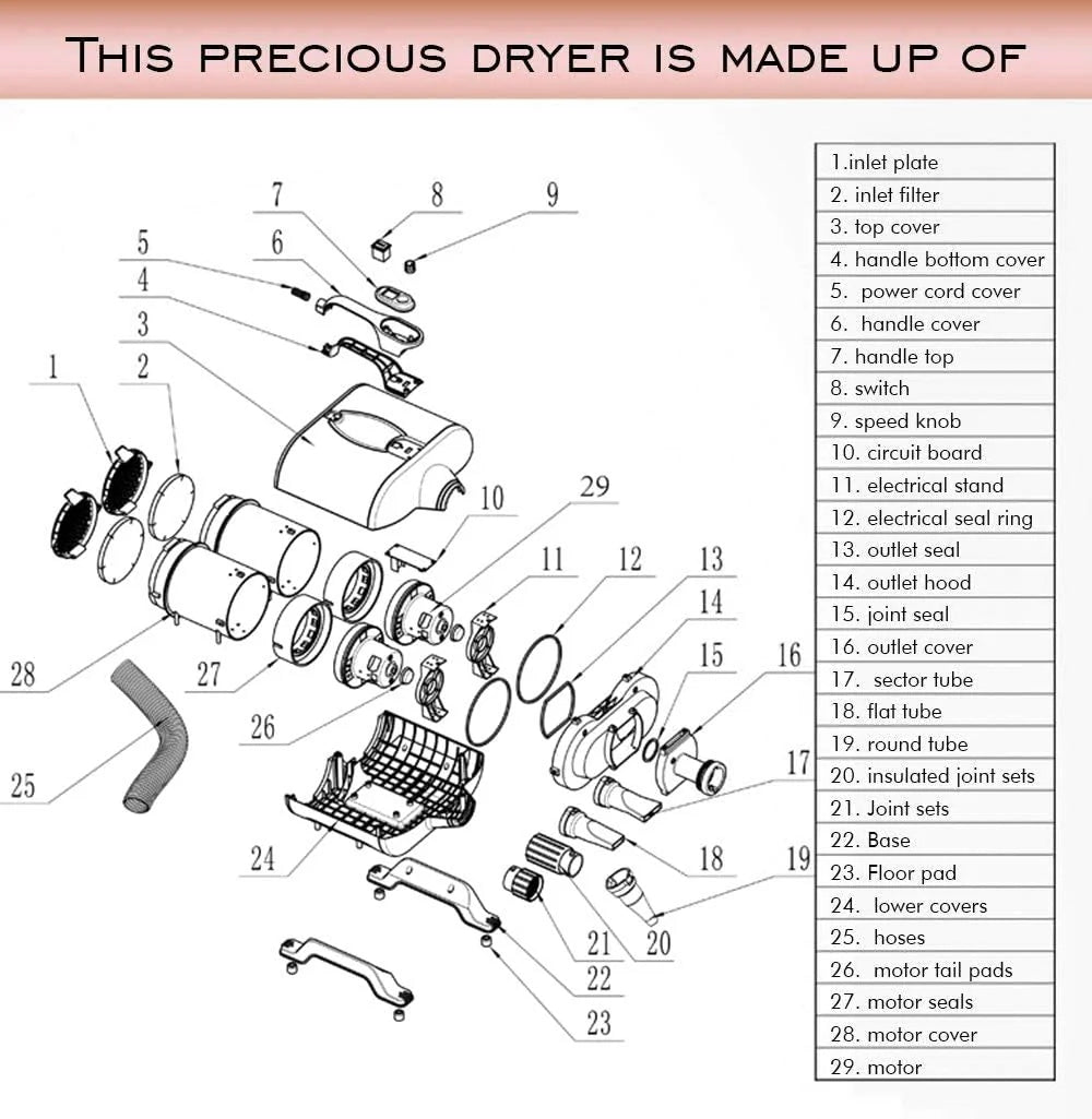 High Velocity Professional Dog Pet Grooming Hair Drying Force Dryer Blower 6.0HP (DHD-2400F)