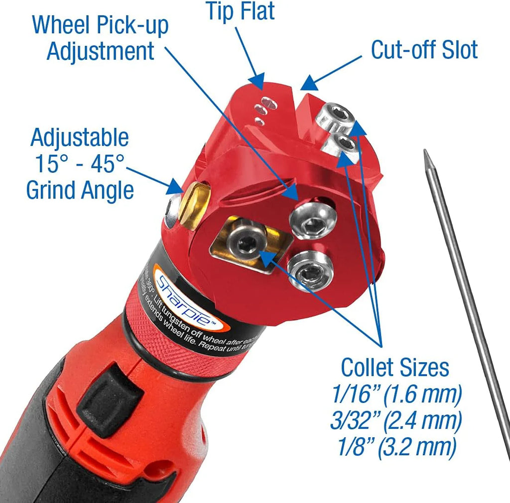 DXCL Hand-Held Cordless Tungsten Sharpener Grinder, Adjustable 15°- 45°, Diamond Ground Tapers (Auburn Red/Auburn R