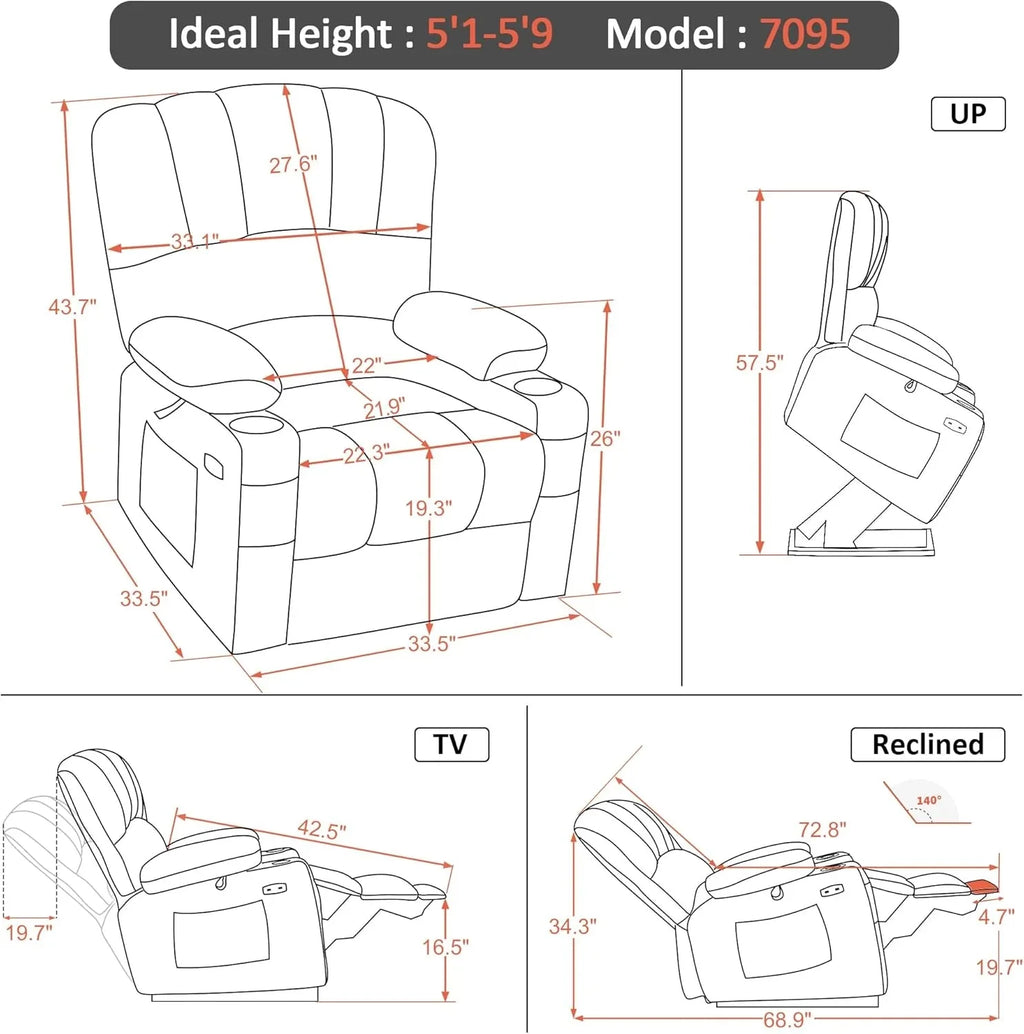 Heated Lift Recliner for Seniors with USB & Cup Holders