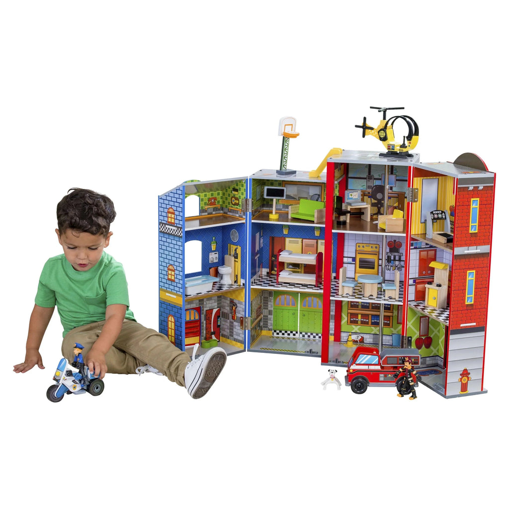 KidKraft Everyday Heroes Wooden Foldable Playset with 26 Pieces