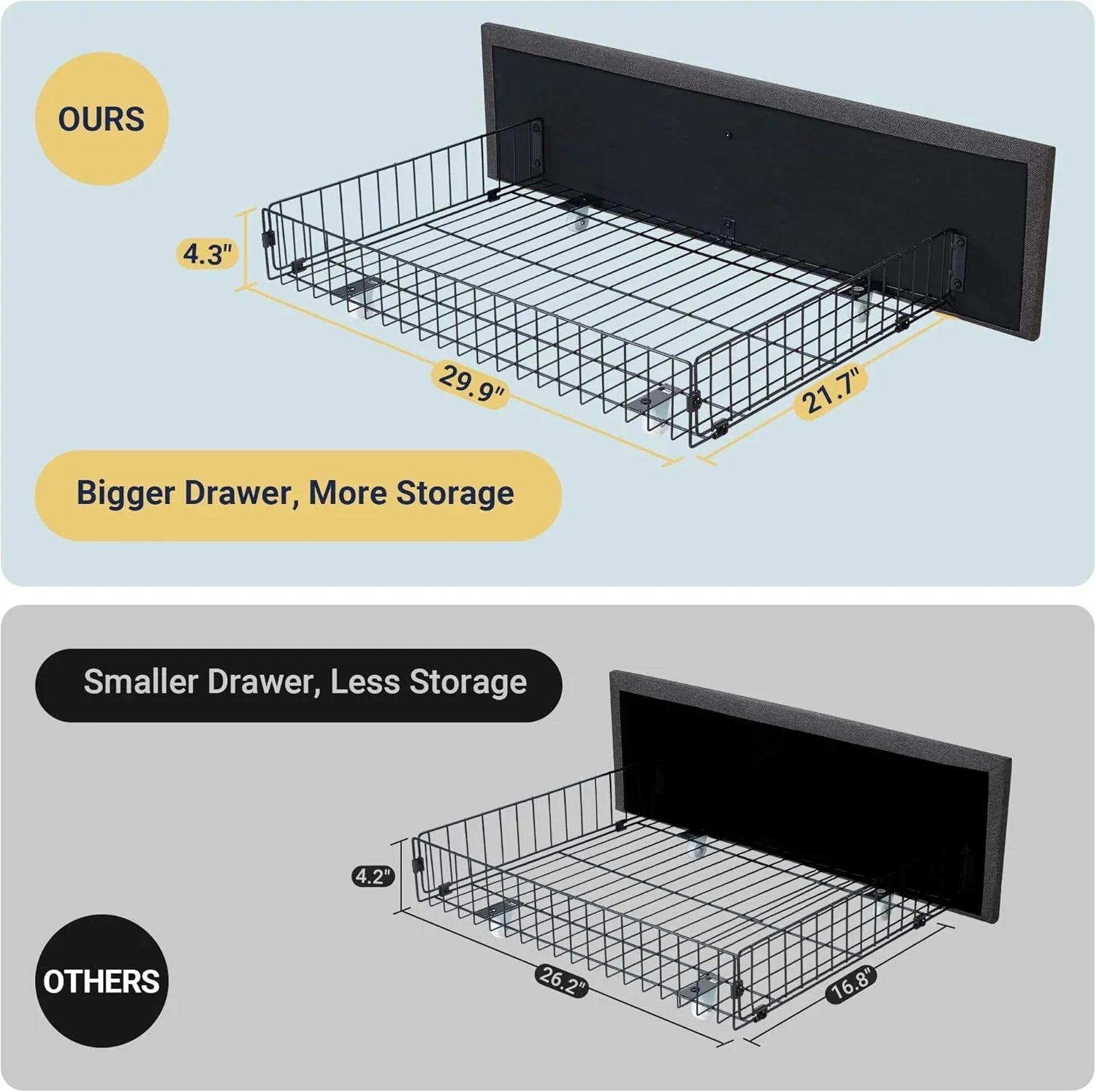 Allewie Upholstered Queen Size Platform Bed Frame with 4 Storage Drawers and Headboard, Square Stitched Button Tufted, Mattress Foundation with Wooden Slats Support, No Box Spring Needed, Light Grey