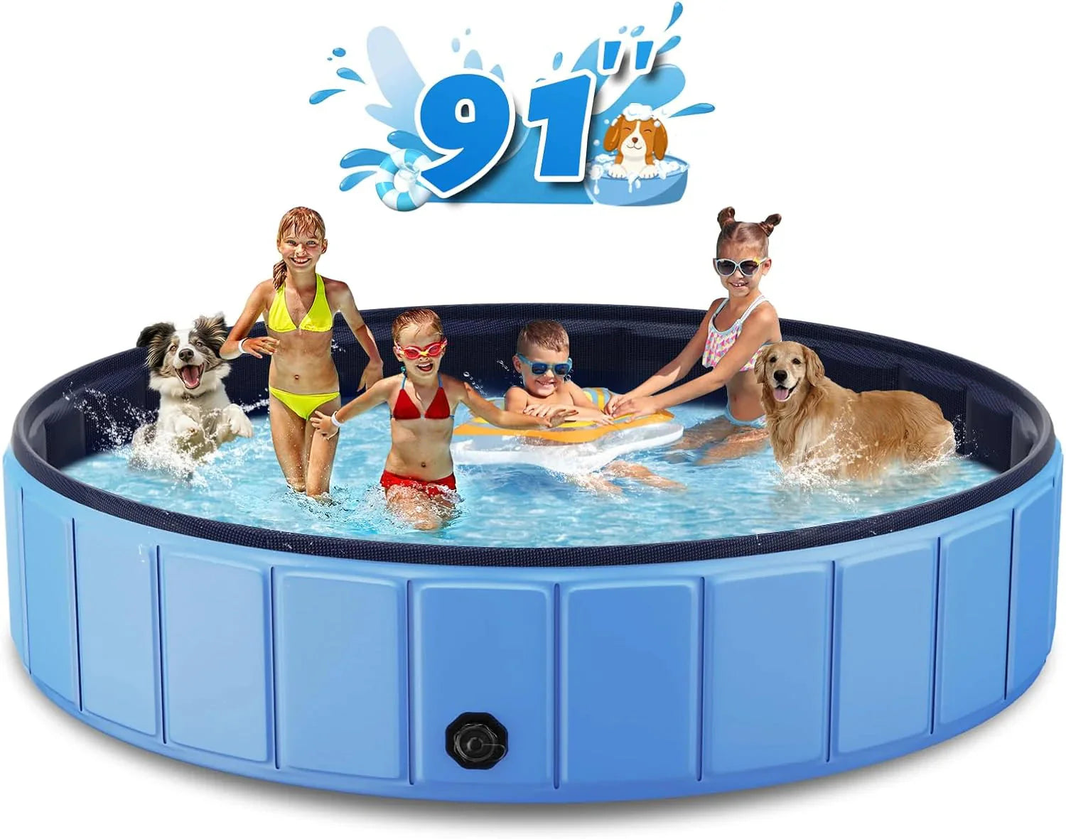 Foldable Dog Swimming Pool, 120x20 Oversize Collapsable Hard Plastic Potable Bathing Tub for Pet Dog Kiddie Pool Indoor and Outdoor Leakproof PVC Play Pool for Large Dogs Pets Puppy Kids Blue