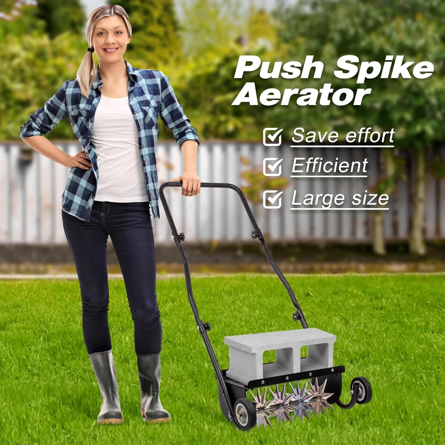 18-Inch Push Spike Aerator, Heavy Duty Rolling Lawn Aerator, Rotary Spike Lawn Aerator, Manual Lawn Aeration Equipment with Steel Handle, Suitable for Lawn, Garden, and Yard Grass Aeration