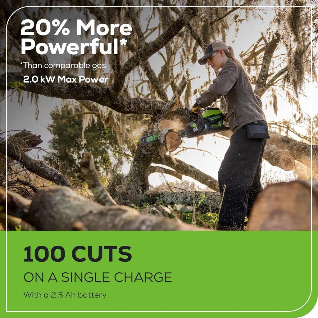 Greenworks 40V 16 Brushless Cordless Chainsaw, 4.0Ah Battery and Charger Included