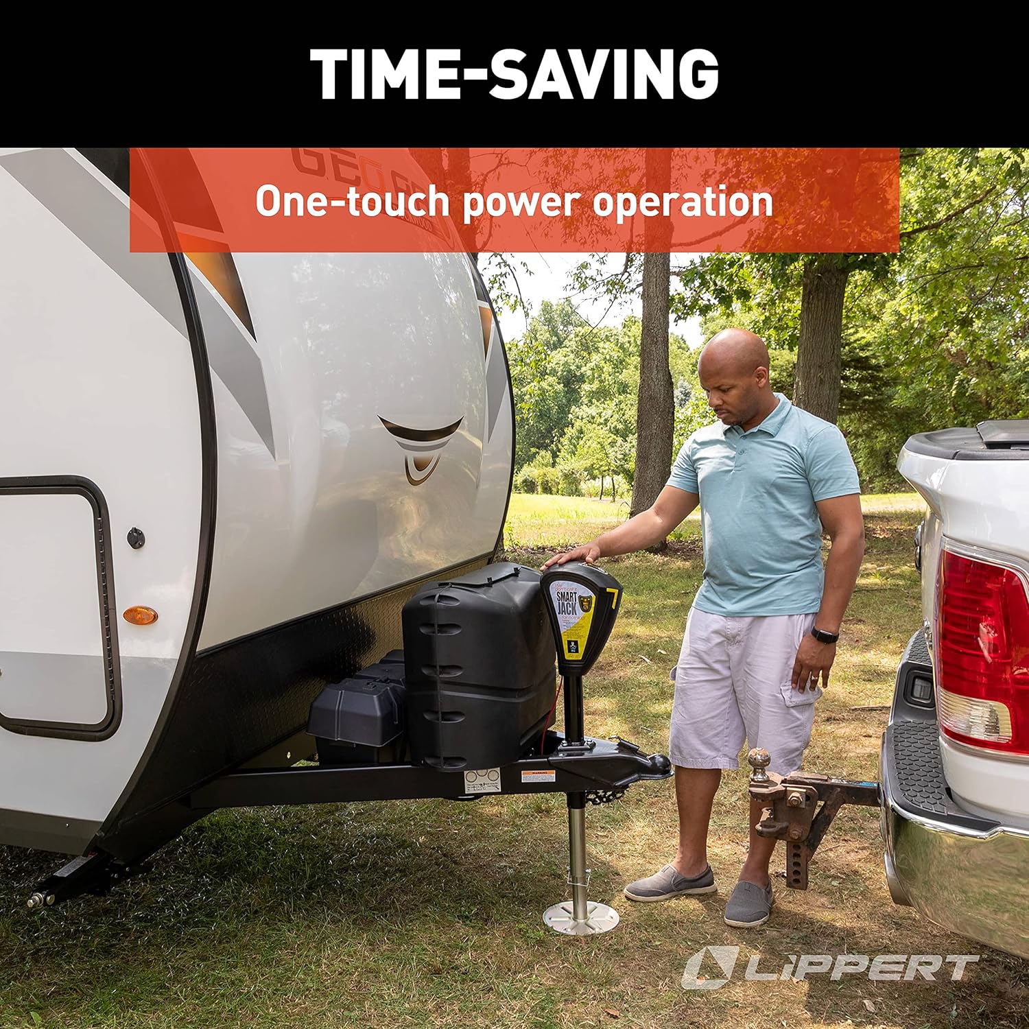 Touch Automatic Power Electric Trailer A-Frame Tongue, 3,500 lbs. Auto-Hitch Memory, Integrated LED Lights, Backlit Controls, Battery Indicator, Quiet - 643589